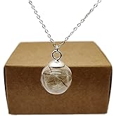Dandelion Make a Wish Real Flower Glass Ball Pendant 925 Sterling Silver Chain Necklace for Women Handmade