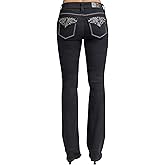 Miss Me Women's Western Stars Filigree Embellished Faux Flap Pockets Mid-Rise Bootcut Jeans