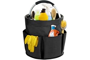 abcmilz 17L Cleaning Caddy with Handle, Cleaning Supplies Organizer, Foldable Storage Basket, Cleaning Supply Caddy, Portable Multi Cleaning Bucket Bag for Home, Garden (Black)