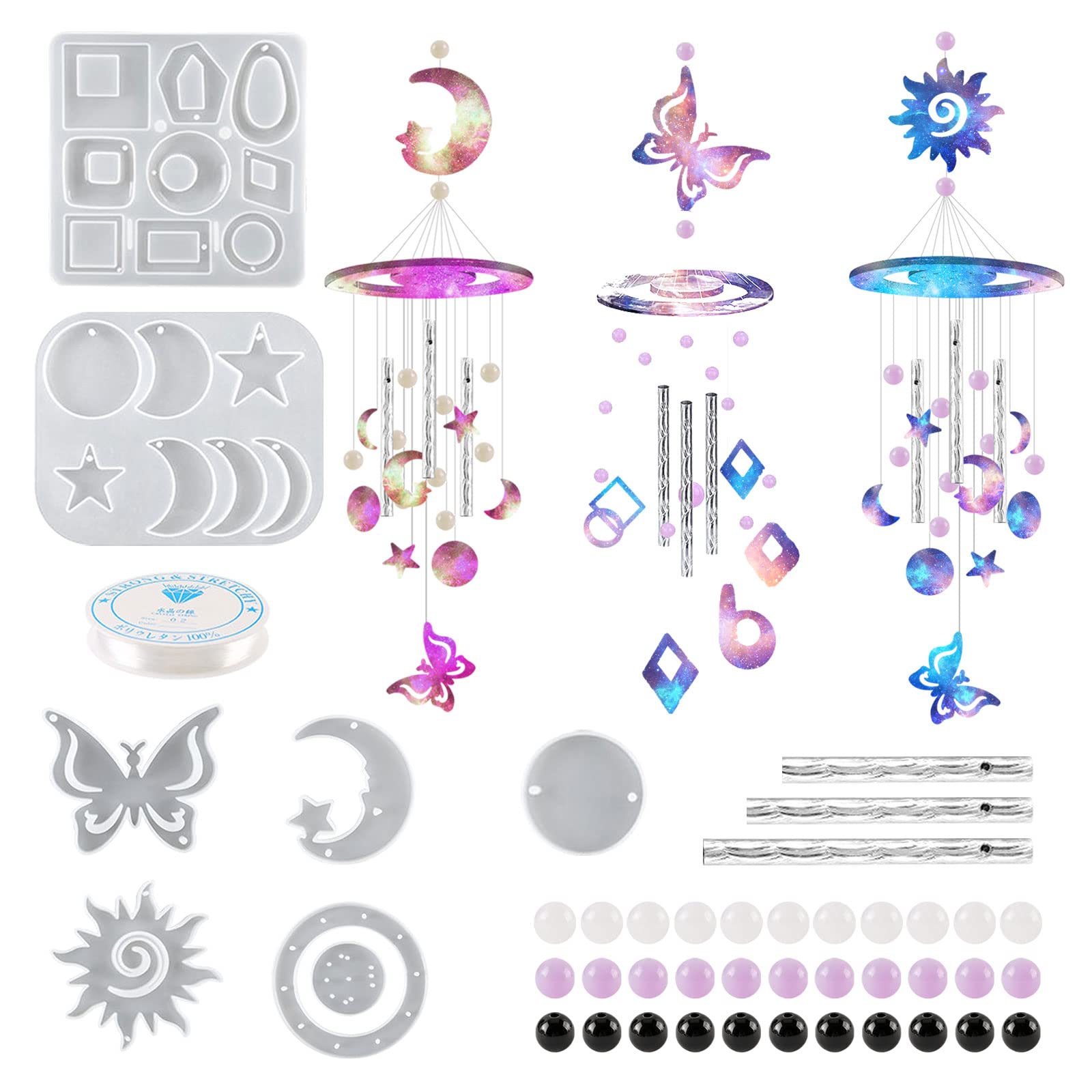 YWNYT Wind Chimes Epoxy Resin Molds, 3 Set Silicone Resin DIY Silicone Moulds Moon Design Wind Bell Epoxy Mold Butterfly, Sun, Star Moon Series for Wall Hanging, Home Decorations