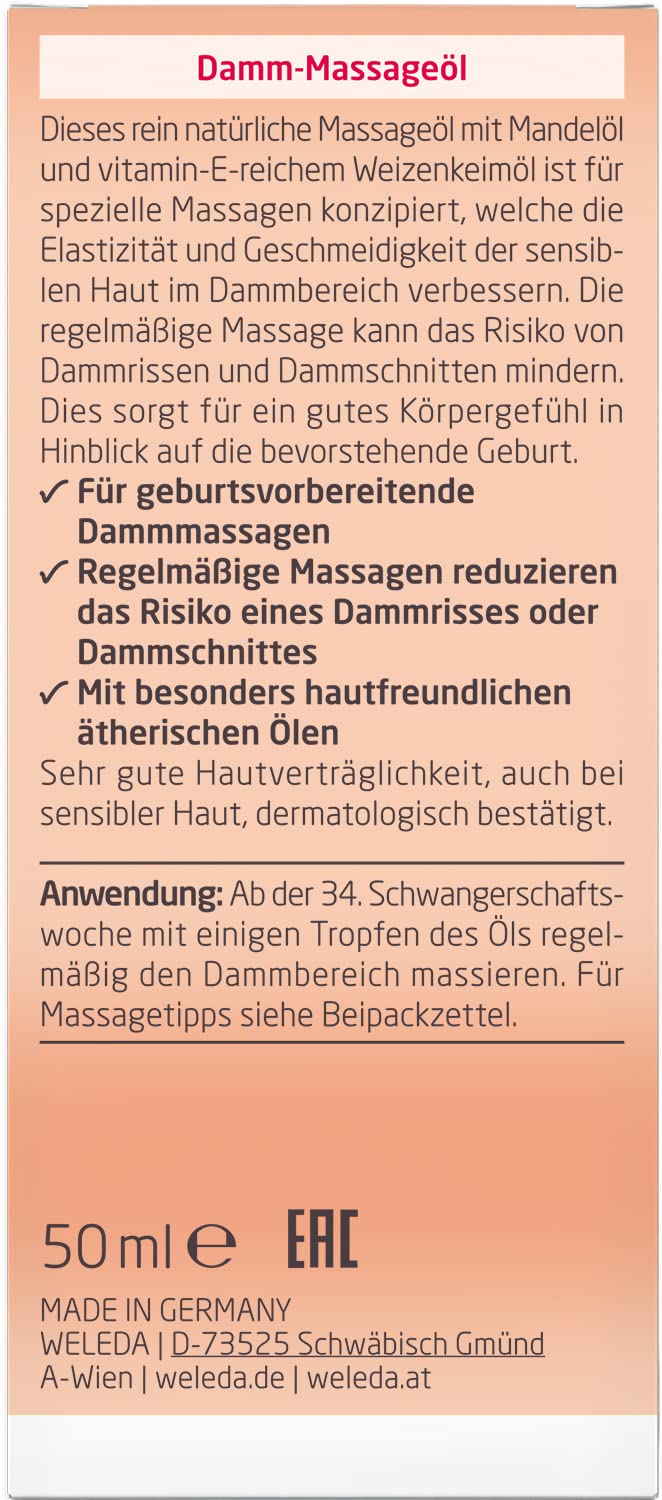 WELEDA Bio Mama Damm Massageöl - veganes Naturkosmetik Schwangerschaftsöl mit Jojobaöl & Sesamöl beugt Dammrissen bei der Geburt vor - Hautpflege Körperöl erhöht die Elastizität der Haut (1x 50ml) 4