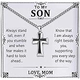 Someki To My Son Necklace Stainless Steel Cross Adjustable Necklace for Men Pendant Meaningful Birthday Inspirational Gifts for Son