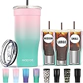 Universal Iced Coffee Sleeve - Upgraded Double Wall Reusable Stainless Steel Holder Sleeves Insulator for Cold Drinks Fits Starbucks Dunkin Donuts McDonalds Small Medium Large Cup (Pink Green)