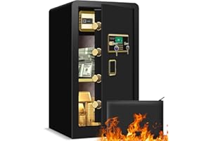 APRXUVOT 5.0 Cu ft Extra Large Safes for Home Use Fire and Water Proof, Anti-Theft Fire Proof Safe With Fireproof Document Bag, Separate Lock Box and Led Light (27.56"*16.93"*14.17")