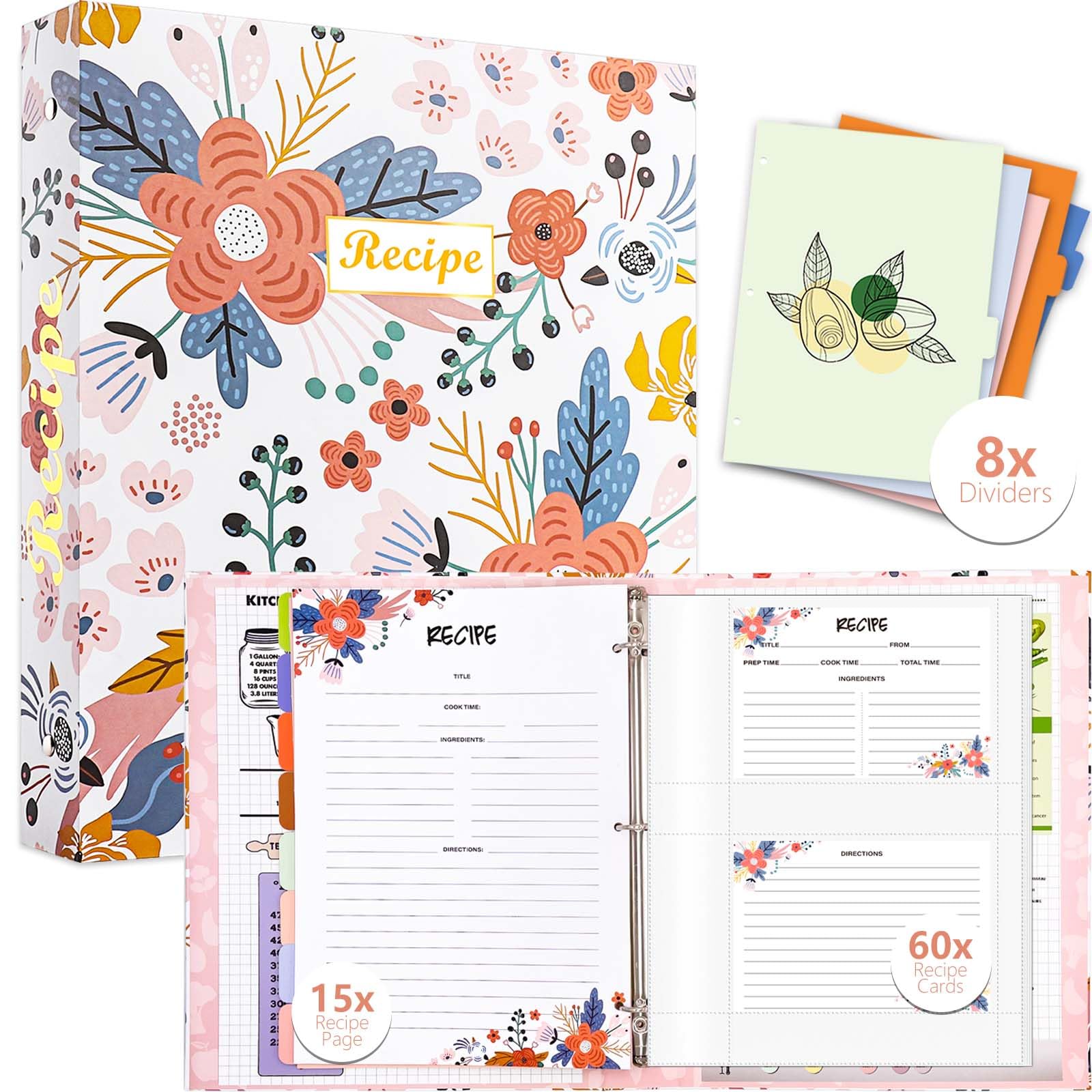 recipe book binder with cards 3 Ring Recipe Binder 8.5 x 11 Recipe Book Recipe Binder Kit with 60 Printed Recipe Cards 4 x 6, 8 Category Dividers to Write in Your Recipes, Unique