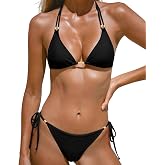 RIHOAS Two Piece Bikini Set for Women Halter Swimsuit Triangle Bathing Suit | Halter Neck,String Side Tie Bottom,Low Rise,Removable Soft Cups,Metal,High Stretch,Pool Party,Beach Vacation