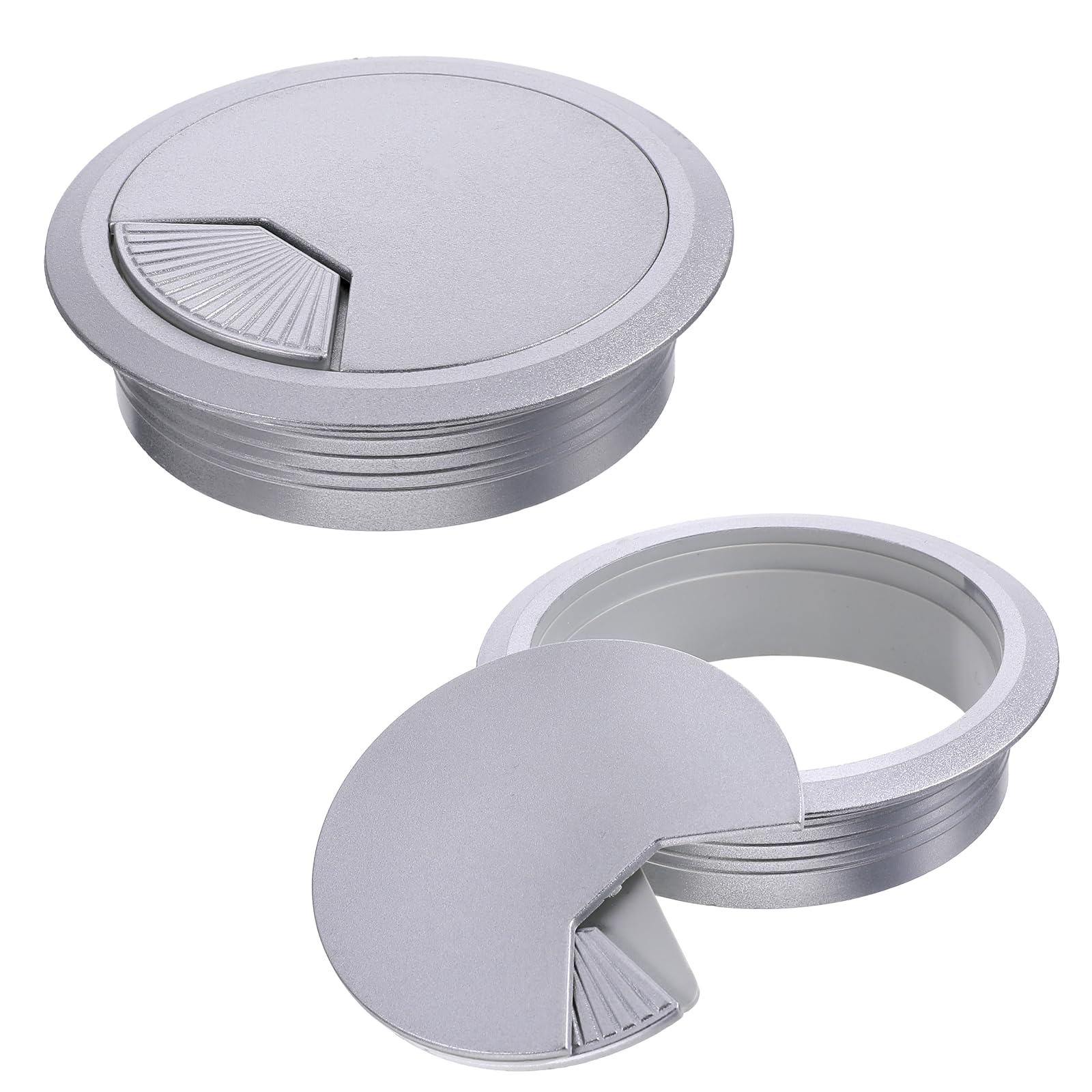 Photo 1 of 2PCS Cable Grommets 60mm 2-3/8 Inch Silver Desk Cord Hole Cover Cable Table Grommet Desk Wire Hole Plug Cover for Cables and Cords Management