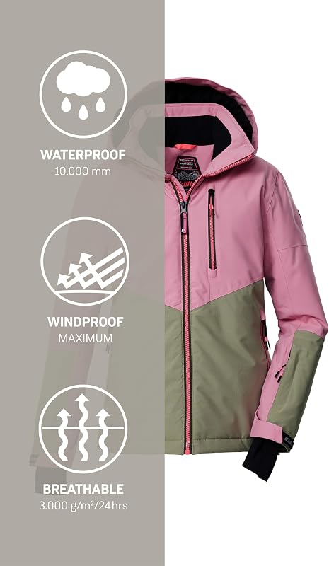 Casaco de esqui feminino/casaco funcional com capuz e proteção contra a neve KSW 207 GRLS SKI JCKT, hell himbeere/sage, 152, 43561-000