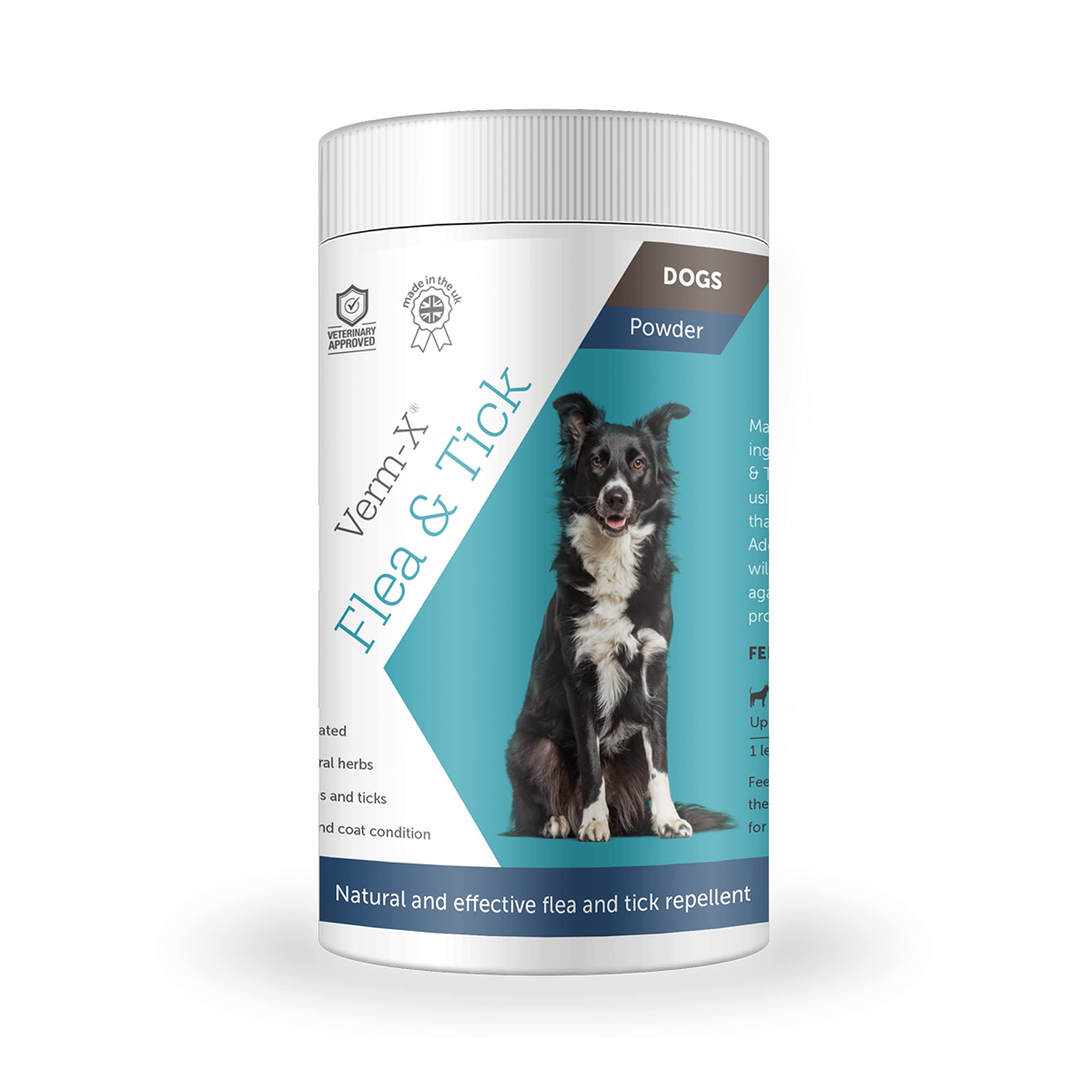 Verm-X Flea & Tick Powder for Dogs, Effective Natural Repellent, 100% Natural Ingredients, Environmentally Friendly