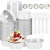 100pcs Aluminium Foil Cupcake Baking Cups with Lids,Mini Cake Pans with Lids and Spoons,5 oz Disposable Ramekins Baking Cup Muffin Tins Cupcake Cups For Party Birthday Wedding
