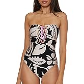 Trina Turk Womens Florence Bandeau Lace Up One Piece Swimsuit, Adjustable, Bathing Suits for Women
