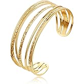 NICEIGHT 18K Gold-Plated Cuff Bracelet for Women Irregular Adjustable Open Bangle Cuff Bracelets Chunky Wide Multi-Layer Hammered Cuff Bracelet