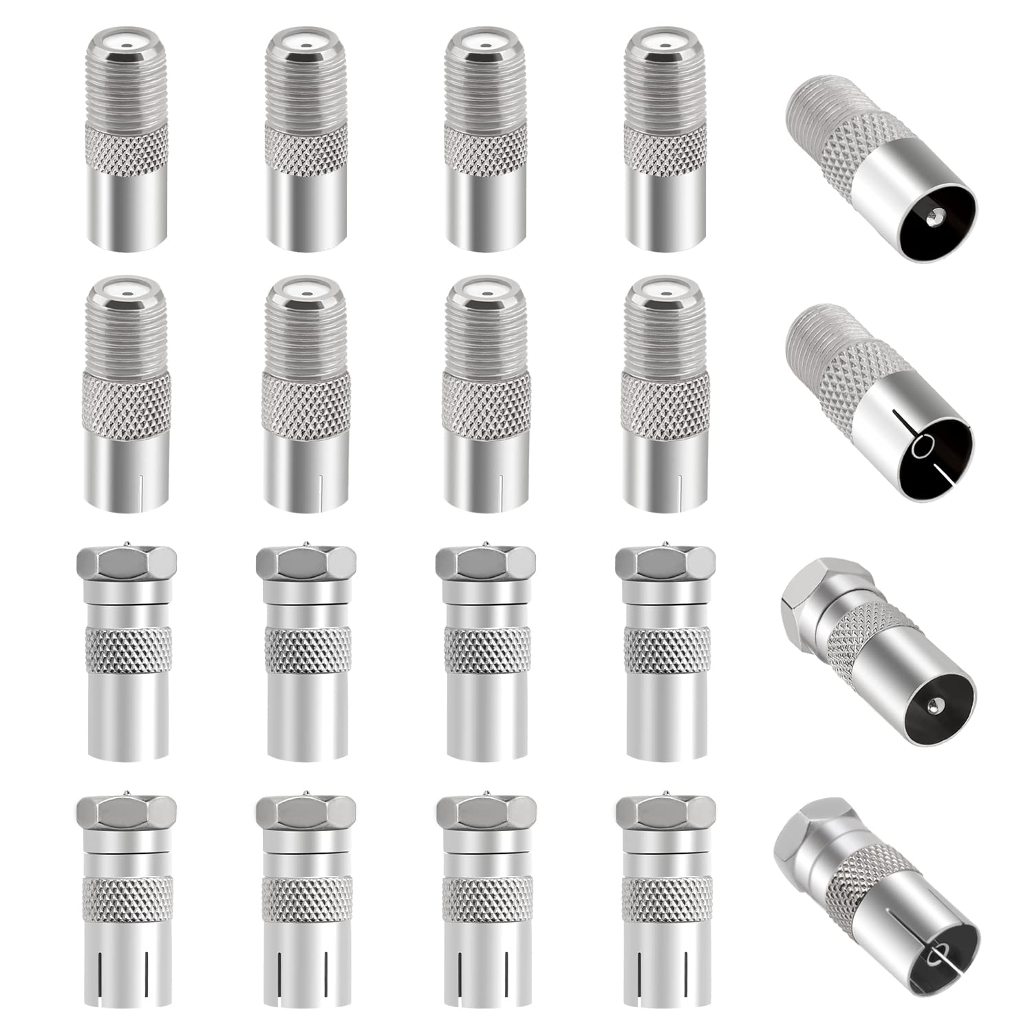 KUOQIY 20 PCS F to RF Coaxial Aerial Adapter, TV 9.5 to F-Type Converter, F Type Screw Connector to RF Aerial Converter, Nickel-Plated