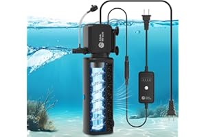 AquaMiracle Aquarium Filter with U - V Light & Filter Sponge, Fish Tank Filter with Timer for Green Water, Turtle Filter with Aeration & Rainfall Mode for Aquarium 20-70 Gallon