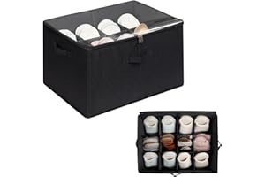 PARANTA 1 Piece Shoe Organizer for Closet, Fits up to 12 Pairs, Fabric Shoe Storage with Clear Cover, Adjustable Dividers for Shoe Organizer Box, Space-saving Shoes Storage, Black