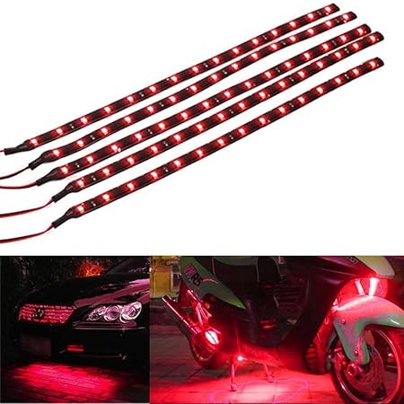 Amazon Elear 5本セット 12v 30cm 15連 Smd 防水 Led 自動車 車 内装 外装 Ledテープ Ledテープライト Ledストリップライト 赤 Ledテープ 車 バイク