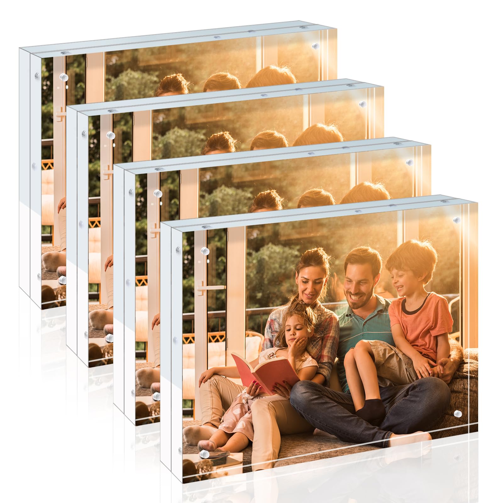 Photo 1 of Egofine 8x10 Acrylic Frames 4 Pack, 20mm Thicker Frameless Clear Picture Frames, Double Sided Magnetic Picture Frames, Free Standing Desktop Display