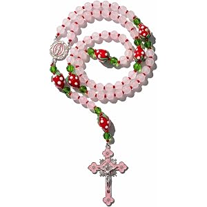 Yrelven Strawberry Catholic Rosary Beads for Women Y2k Cross Necklace | Rosarios Catolicos Confirmation Baptism Religious Cat