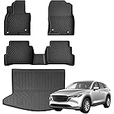 Floor Mats Cargo Liner Fit for Mazda CX5 2017-2024 2025, All Weather Protection TPE Anti-Slip Automotive Floor Liners, Includes 1st, 2nd Row Full Set Liners and Trunk Mat, Odorless Anti-Slip Mats