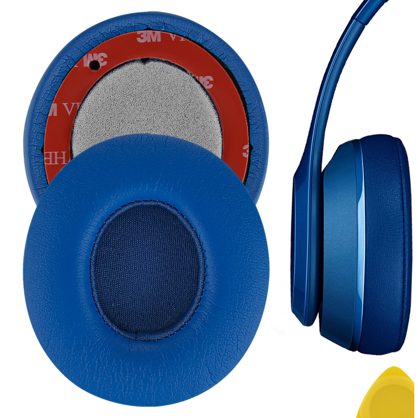 Geekria Replacement Ear Pads Compatible with Beats Solo 2 Wireless (B0534) (Not Compatible with Beats Solo2 Wired) On-Ear Headphones Ear Cushions (Blue)