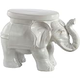 JONATHAN Y White Elephant Ceramic Garden Stool 14.25", Antique White | Weather Resistant Indoor Outdoor Patio Side Table, Plant Stand, Bohemian Glazed Decor, Spill Proof