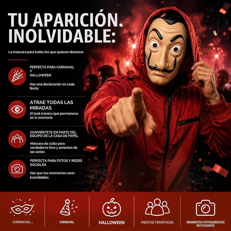 Máscara de Dalí para o Halloween e carnaval, 1 máscara — foto 4 de 8