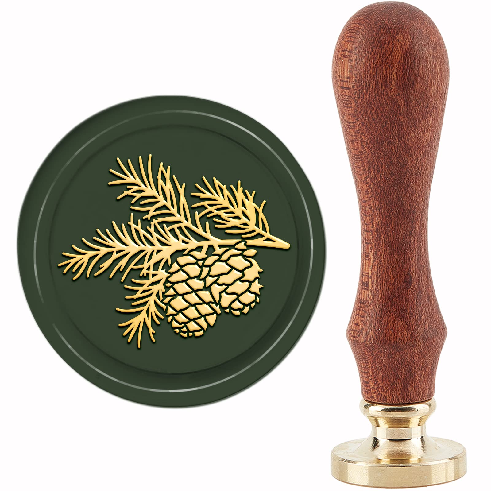 CRASPIRE Pine Cones Wax Seal Stamp Pine Branches Sealing Wax Stamps 30mm/1.18inch Removable Brass Head Sealing Stamp with Wooden Handle for Christmas Invitations Cards Gift Wrap