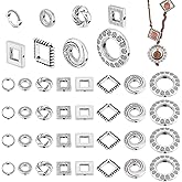 PH PandaHall 112pcs 8 Styles Bead Frames Metal Jewelry Frames Spacer Beads Square/Round Bead Hugger Frame Connectors for DIY Earring Bracelet Necklace Jewelry Crafts Making, Antique Silver