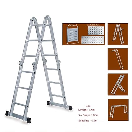 Super Ladder 3.4 Meters | Folding and Adjustable Multipurpose Aluminium for Painting Carpentry Repairs Electrical and Other uses