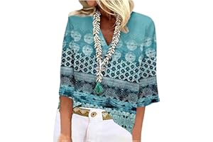 ROKIACDE Women's 3/4 Sleeve Tops,Vintage Floral Print Graphic T Shirts Short Sleeve Casual Lace V Neck Fashion Tunic Blouse