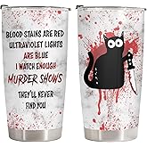 34HD Horror Cat Tumbler 20oz with Lid, Halloween Black Cats Stainless Steel Insulated Travel Coffee Cup, Horror Feline Movie Cup on Birthday for Cat Lovers Men & Women