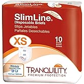 Tranquility Slimline Adult Diapers with Tabs, X-Small, 100 Ct Case | Slim Fit, Breathable, Leak Protection, Odor Control, Refastenable Tabs, 18-26in Waist, 10.9oz, Unisex Disposable Adult Briefs