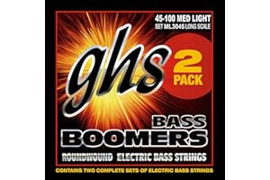 GHS Strings ML3045-2, 4 String Bass Boomers, Nickel-Plated Electric Bass Strings, Medium Light, 45-100, Pack of 2