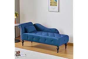RARZOE Upholstered Velvet Blue Chaise Lounge Chair with Nailhead Trim, Button Tufted Right Arm Facing, Comfortable Velvet Fabric, Strong Solid Wood Frame, Easy Assembly