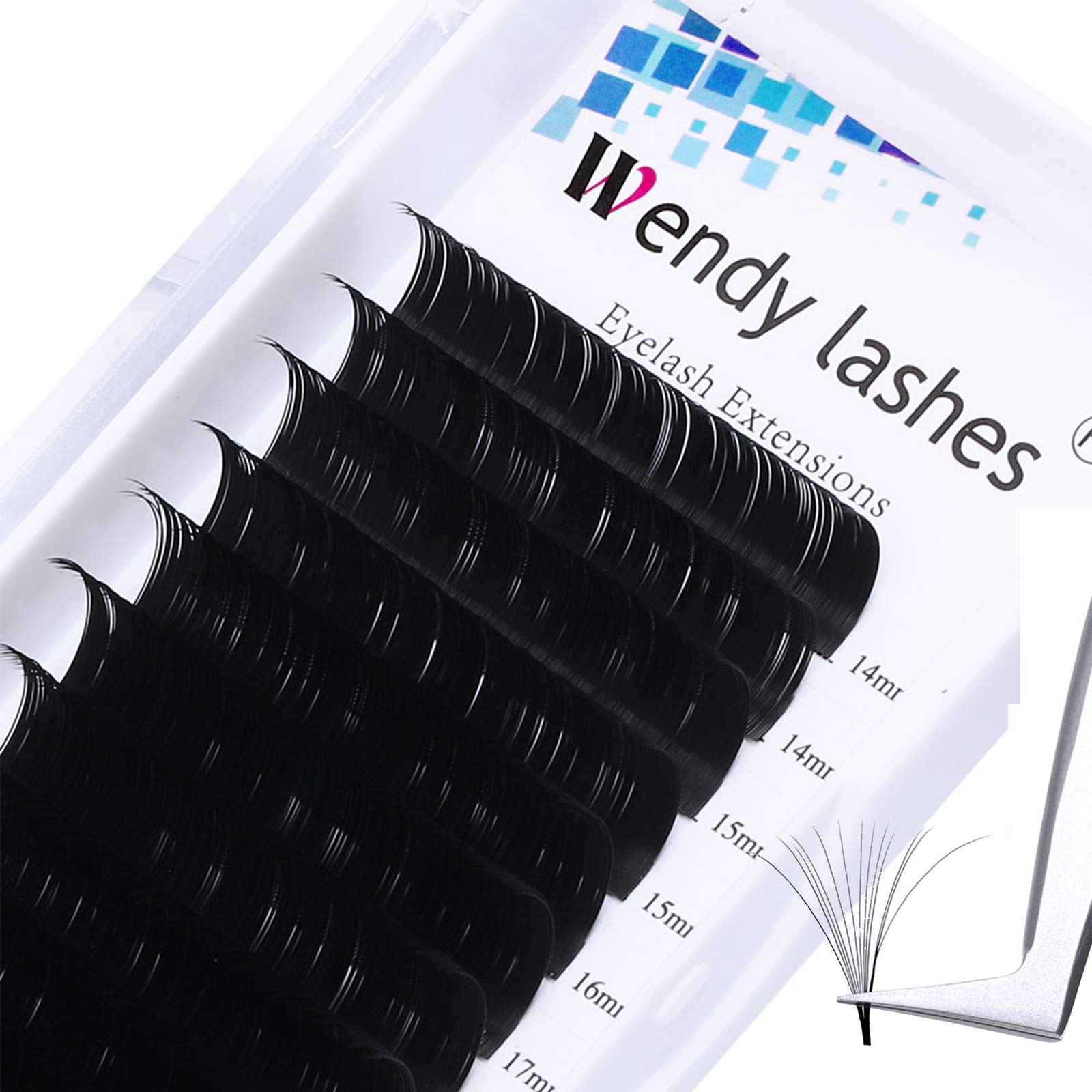 Easy Fan Lashes, D Curl 0.07mm 14-20mm Mixed Self Fanning Russian Lash Extension 2D 3D 5D Volume Eyelashes(KH-0.07-D-MIX14-20)