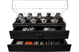 HOLME & HADFIELD Elevate Your Watch Collection with The Legacy – Premium Watch Display Case for 17 Watches – Easy Access, Huge Drawers & Leather Lining – Wooden Mens Watch Box & Watch Stand – Lifetime Assurance