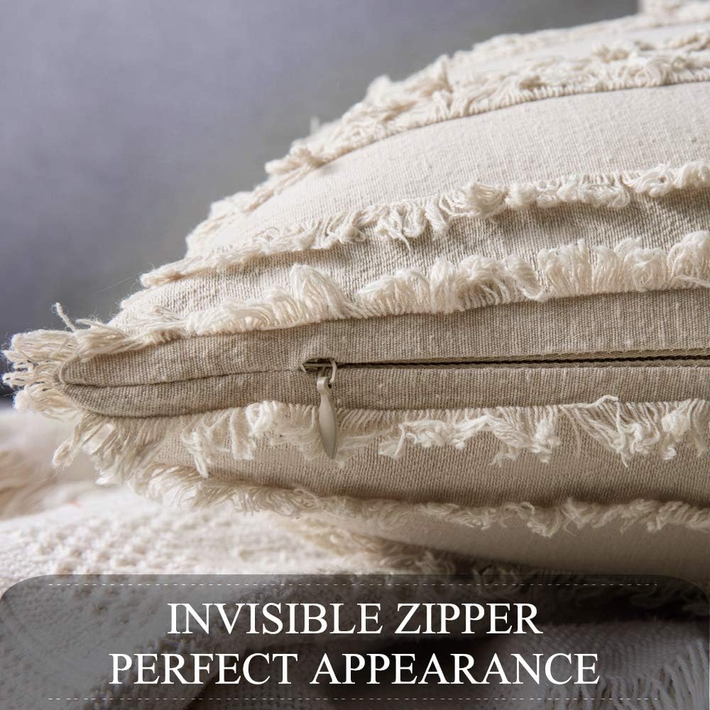 MIULEE Set of 2 Decorative Boho Throw Pillow Covers Cotton Linen Striped Jacquard Pattern Cushion Covers for Sofa Couch Living Room Bedroom 18x18 Inch Beige: Home & Kitchen