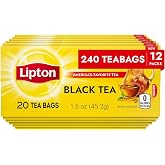 Lipton Black Tea Bags, Hot or Iced, Black tea with Caffeine, 240 Total Bags (20ct - Pack of 12)
