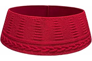 Alavuss Knitted Christmas Tree Collar for 7.5ft 9ft Pencil Tree Red Chunky Cable Knit Xmas Tree Skirt Base Cover 28inch