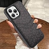 MOWIME Compatible with iPhone 15 Pro Wallet Case with Card Holder (2 Cards), Cheetah Print Shockproof Soft TPU Protective Cover Women Girls, Leopard Case for iPhone 15 Pro 6.1 Inch, Black