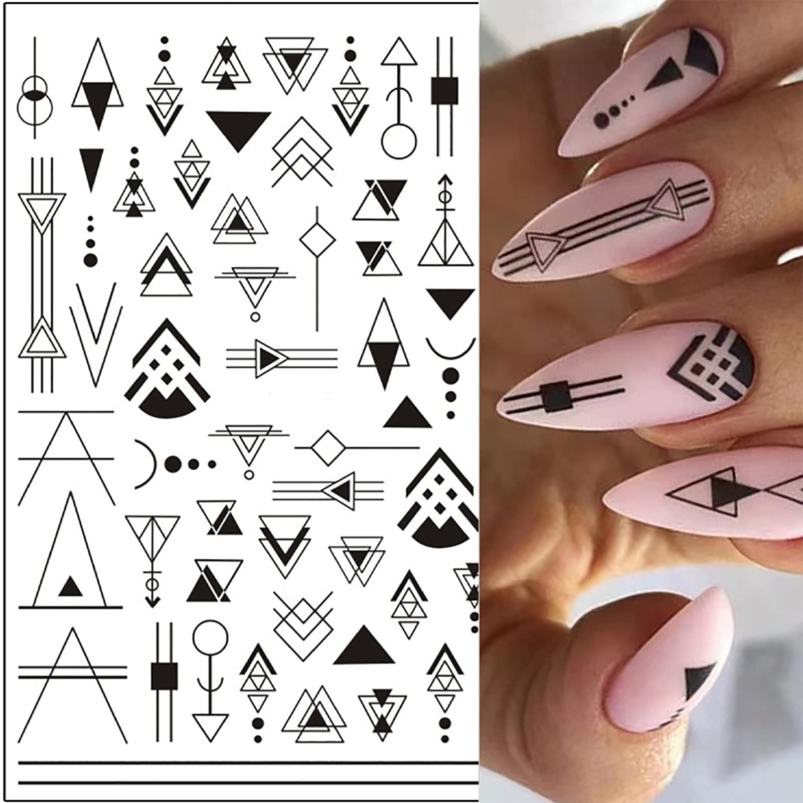 10 Sheets Black White Geometric Nail Art Stickers Decals 3D Self-Adhesive DIY Geometry Triangular Rhombus Minimalist Design Acrylic Nails Supplies Manicure Decorations Tip for Women Men - Image 2