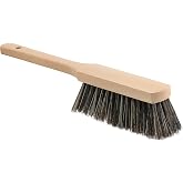 Masonry Brush, 14.2" Bench Brush, Foxtail Horsehair Shop Broom, Soft PET Fiber Bristle Counter Duster for Brick, Concrete, Mortar, Woodworking, Fireplace with Natural Wood Handle