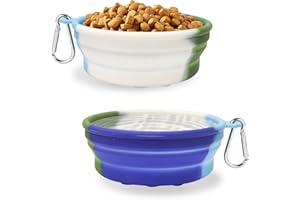 LPFLASAT Collapsible Dog Bowl 2 Pack, Portable Dog Bowl for Puppy/Cat, Silicone Travel Dog Bowl with Anti-Slip Suction Cups, Collapsible Dog Water Bowl for Small/Medium Dogs - for Outdoor Hiking Indoor