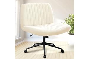 NEO CHAIR Criss Cross Chair with Wheels & Pads Home Office Cross Legged Chairs Ergonomic Computer Desk Task Wide Seat for Bedroom Vanity Comfy Swivel (Beige)
