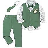 SANMIO Toddler Boys Suits Clothes Dress Boys Gentleman Wedding Suit Outfits 6-Piece Vest Pants Set for 2-12 Years