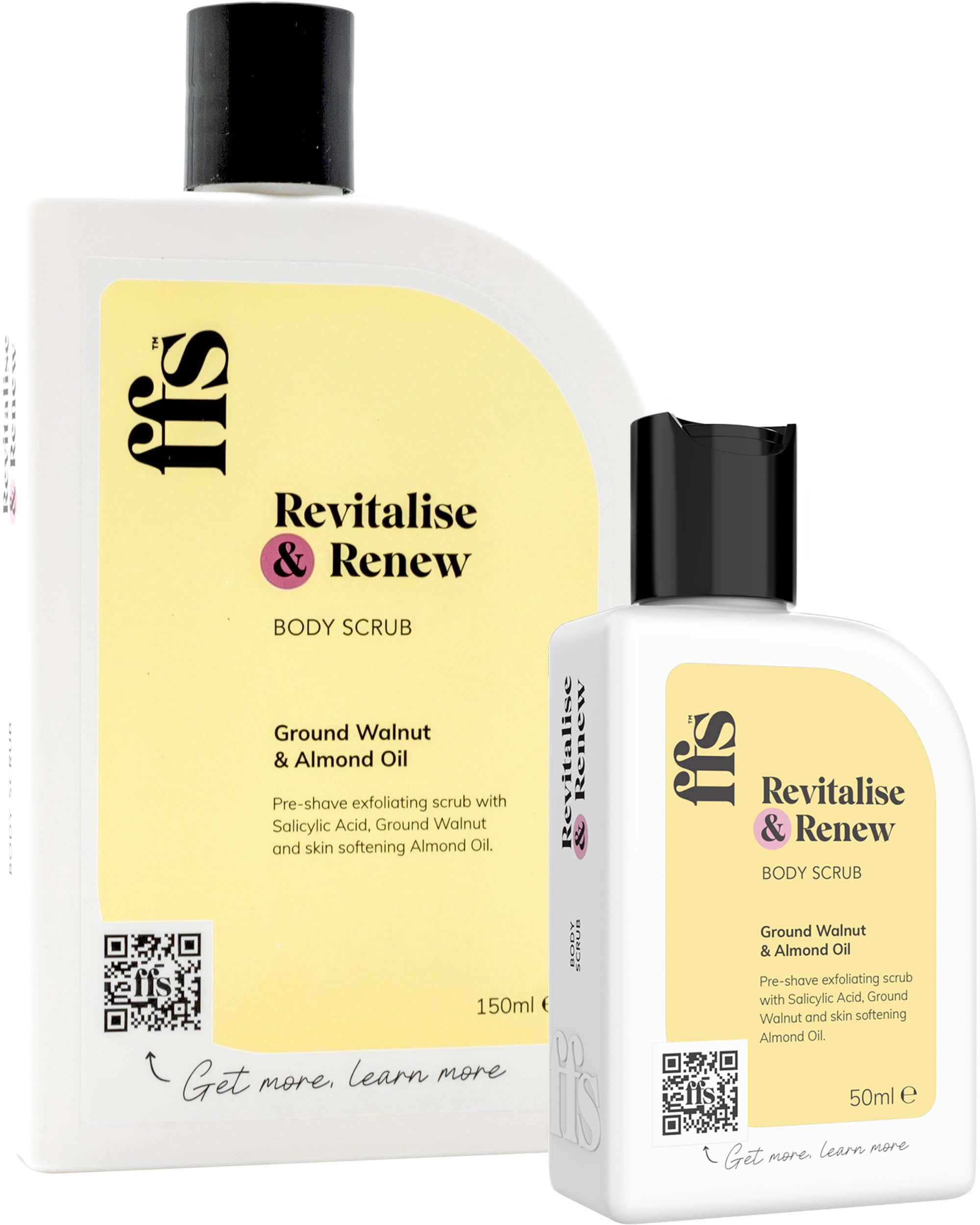 50ml & 150ml Revitalise & Renew Exfoliating Body Scrub w/Shea Butter, Coconut Oil, Salicylic Acid - Paraben & Cruelty-Free Body Scrub Exfoliator for Clogged Pores & Dry Skin- FFS Beauty