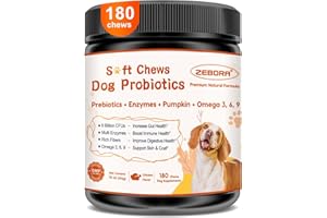 ZEBORA Probiotics for Dogs, Dog Probiotics, for Digestive Health, Plus Pumpkin and Fish Oil, for Gut & Itchy, 180 Soft Chews