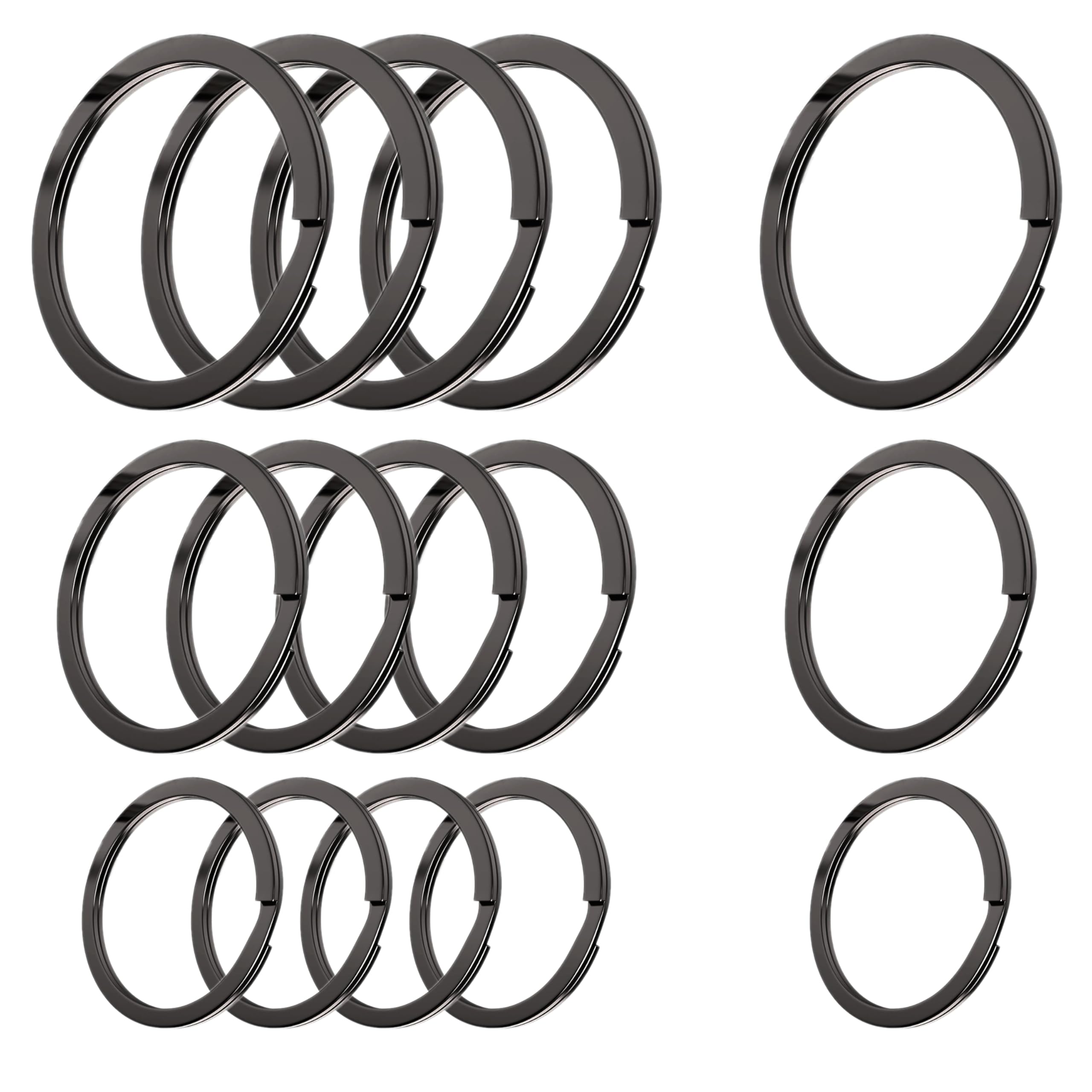 Cerbery - Hardened Steel Key Rings Set - 5 x 30 mm, 5 x 25 mm, 5 x 20 mm - Ring Key Chain Key Fob Key Holder (Black)