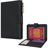 WASON Leather Passport Cover Travel Wallet RFID Blocking – Passport Holder Slot with Zipper Pocket for lD, Boarding Pass,Ticket, Cash, SD Card, Travel Essentials for Men and Women (Black)