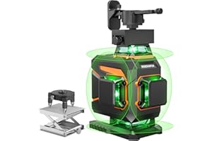GOCHIFIX Laser Level 360 Self Leveling Green Light Laser Level Tool Wall Mount Base Bracket 100ft Nivel Laser Rechargeable Battery Receiver for Outdoor Use,4D 4x360